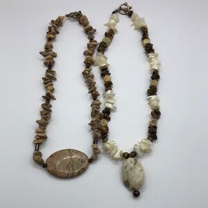 Curated bundle free spirit boho chic stone bead necklaces lot 2 artisan handmade